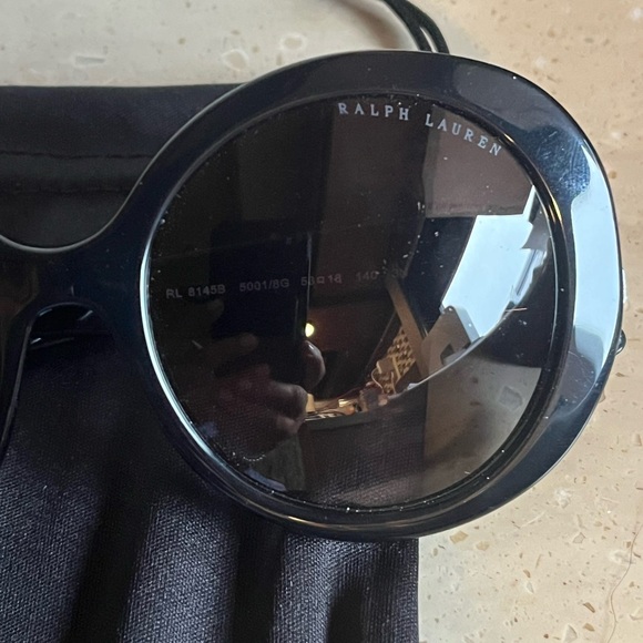 Ralph Lauren Glossy Black Round Sunglasses - Picture 6 of 9
